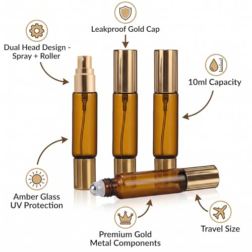 4-Pack Refillable Dual Head Perfume Spray & Roller Bottles