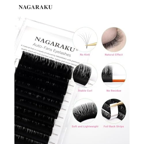 NAGARAKU Easy Fan Eyelash Extensions Volume Lash 0.07 D curl 8-15mm Mix Tray Rapid Blooming Faux Mink Cluster For Beginners Soft Professional Lash Supplies