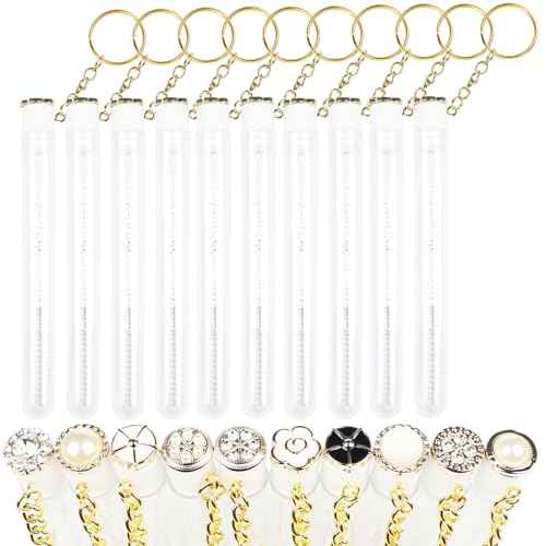 10pcs Mascara Wands Tube Reusable Lash Spoolies Pear Diamond Tube with Keychain Eyelash Brush Tubes Spoolies Lash Extension Brushes Applicators Makeup Tools(Pearl-Diamond-KC)