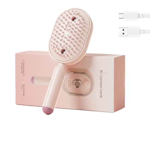 Electric Spray Hair Brush with Air Cushion, 3-in-1 Massage & Anti-Static Dryer (Rechargeable) Pink