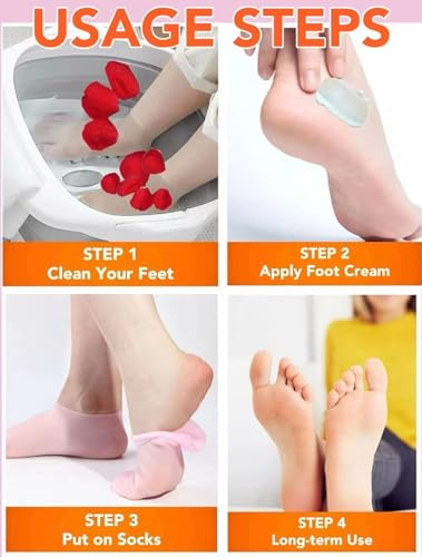 Pink & Beige Silicone Moisturizing Socks for Women - 2 Pairs Fits Up to Size 10, Cracked Heel Repair & Softening Skin