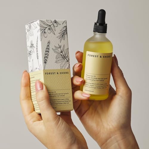 Forest & Shore Thrive Hair Growth Oil - Natural Hair Serum for Damaged Hair, Caffeine, Biotin & Argan, 100ml