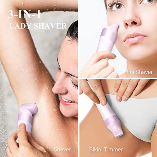 3-in-1 Electric Razor for Women,Dual-Foil Electric Shaver for Woman Face,Legs,Armpit,Rechargeable Bikini Trimmer,Intimate Shaver with Illumination,Public Hair Trimmer Women (Cold Pink)