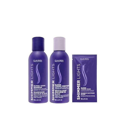 Clairol Professional Shimmer Lights Purple Shampoo & Conditioner, with Violet Toning Mask *Trial Size Bundle | Neutralizes Brass, Yellow Tones For Blonde, Silver, Gray & Highlighted Hair