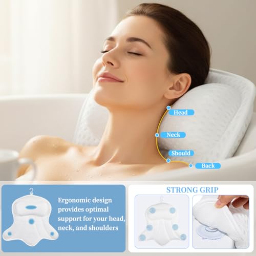 AmazeFan Luxury Bath Pillow with 4D Air Mesh & 6 Suction Cups