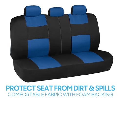 BDK PolyPro Car Seat Covers Full Set in Blue on Black – Front and Rear Split Bench Seat Covers, Easy to Install, Car Accessories for Auto Trucks Van SUV