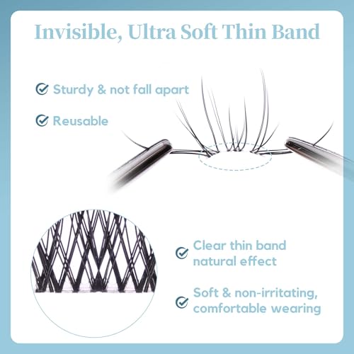 GAQQI Clear Band Lash Clusters 10-14mm, Wispy False Eyelashes, Glue Needed - Wing