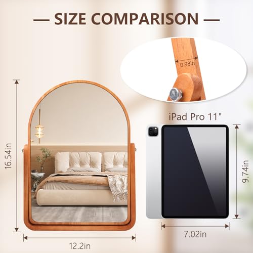 ZOROSY Arch Vanity Mirror 16.5" - Rotating Makeup Mirror with Wood Base