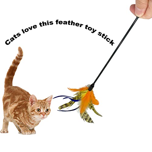 CATENESS 6 Pack Cat Feather Wand Toys for Indoor Play & Exercise