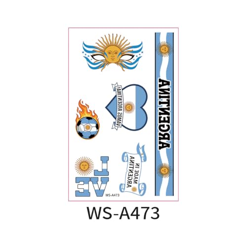 Rdntbeu Argentina Temporary Tattoos Style-15 - Argentine Flag & Sun of May Face Stickers for 2026 World Cup & Parties
