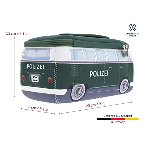BRISA VW Collection - Volkswagen Neoprene Universal Makeup Cosmetics Toiletry Travel Pharmacy Bag in T1 Bus Design (Police/Green) (Small (9.1 x 4.3 x 3.1 inches))