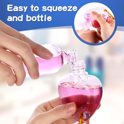50 Pcs Traveling Bottles with Keychain 2oz Clear Keychain Bottle Plastic Heart Empty Refillable Liquid Packing Container Squeeze Plastic with Lid for Liquid Cream