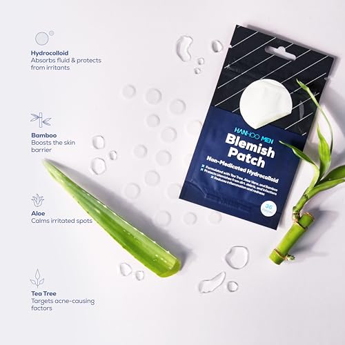 Hanhoo Men¡¯s Blemish Patch, 36 Count, with Tea Tree, Aloe, and Bamboo, Acne Spot Treatment, Soothes Skin, Invisible Pimple Patches, Korean Skincare