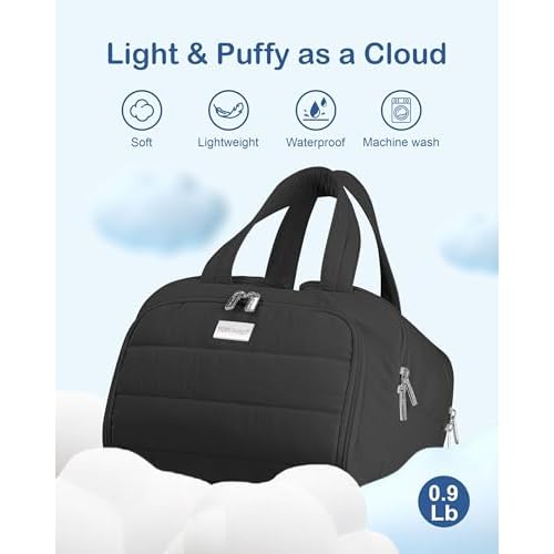 TOPDesign Travel Toiletry Bag for Women, Puffer Large Toiletry Bag, Lightweight Cosmetic Makeup Organizer with Handle for Traveling, Accessories, Essentials, Toiletries (Black)