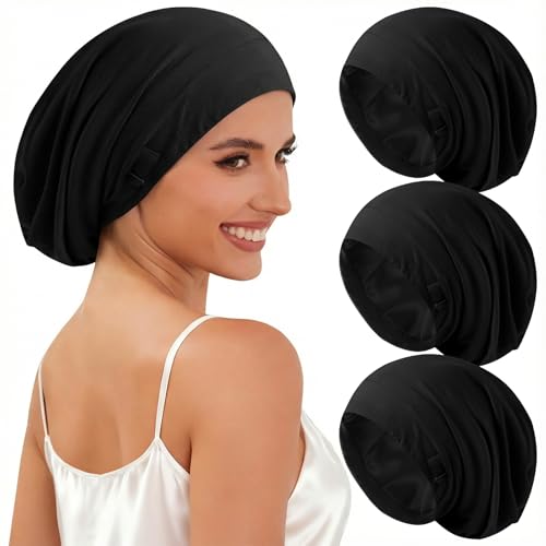 DEMAZALO 3-Pack Silk Satin Sleep Hair Bonnet for Women & Men