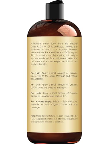 Organic Castor Oil 16 Fl Oz - Pure Nourishing Hair & Skin Moisturizer - Handcraft Blends