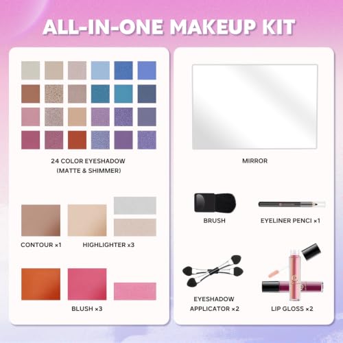 Color Nymph Purple Makeup Kit for Teens Girls Beginners Travel Set