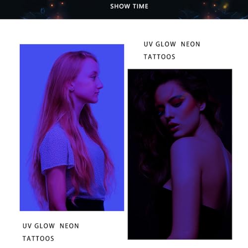 4 Sheet Glow in Dark UV Temporary Tattoos Waterproof