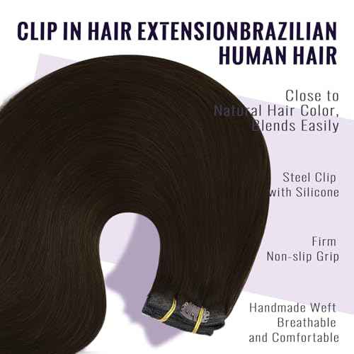 Fshine Clip in Hair Extensions Human Hair 7pcs Per Set with 18 Clips Double Weft Clip in Human Hair Extensions Brazilian Virgin Human Hair Dark Brown For Women 18 Inch