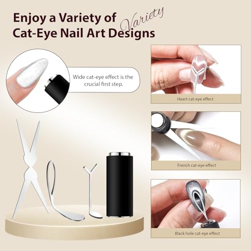 JODSONE Pink Cat Eye Magnet Set for Nails 3-in-1 Magnetic Nail Art Kit