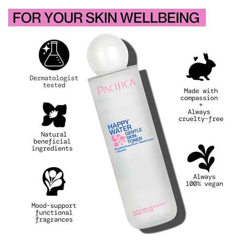 Pacifica Happy Water Hydrating Facial Toner ? Vegan Ceramides, Hyaluronic Acid & Electrolytes, Refreshing & Calming for Balanced Skin, Clean Beauty, Vegan, Cruelty-Free, All Skin Types, 4 oz