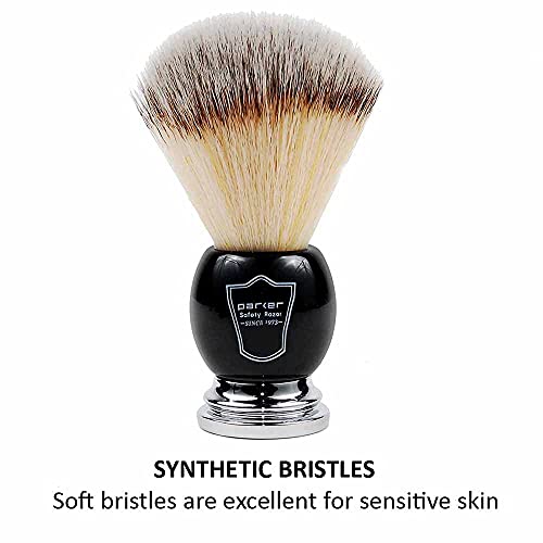 Parker Deluxe Synthetic Silvertip Shaving Brush ? 22?mm Ultra?Soft Knot, Chrome & Black Handle + Acrylic Stand for Proper Drying