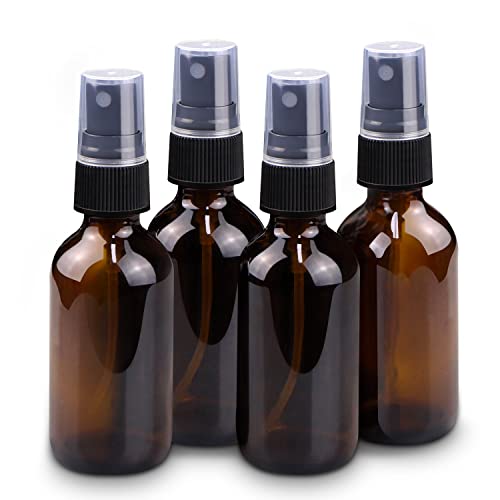 Wedama 2 oz Amber Mini Glass Spray Bottles Set of 4 with Funnel & Dropper