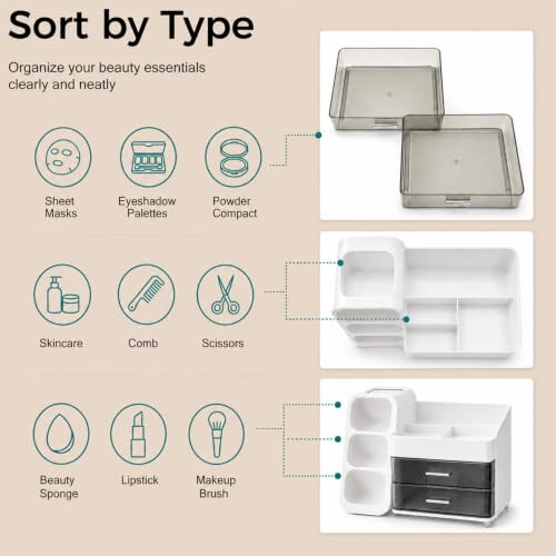 UFORU White Makeup Organizer with Brush Holder for Vanity & Bathroom