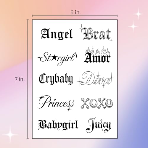 Sassy Script Temporary Tattoos | Y2K Gothic Words & Angel Numbers
