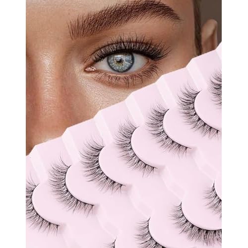 Onlyall Natural Lashes Wispy Lashes Natural Look False Eyelashes Natural Flared Eyelashes False Eye Lashes Soft Fluffy Lashes 7 Pairs D1 Natural (6-13MM)