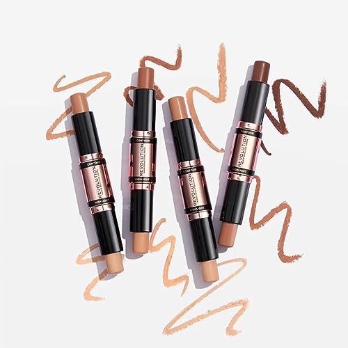 Revolution Beauty London, Fast Base Contour Stick, Dual Ended, Sculpts & Defines Face, Lightweight, Blendable, Medium, 2 X 0.15 Oz