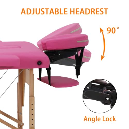 BestMassage Portable Folding Massage Bed 24-inch Wide, Pink, 3-Section, Height Adjustable