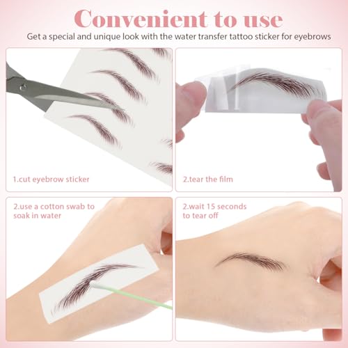 NOLITOY 3 Sheets 30 Pairs Eyebrow Sticker Waterproof, 3D Hair-Like Fake Eyebrows Transfers Stickers Peel Off Brows Grooming Shaping Makeup Sticker for Women Girls, Brown