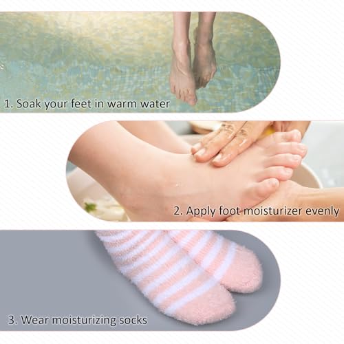 Aloe Infused Fuzzy Moisturizing Socks for Dry Cracked Feet (4 Pairs)