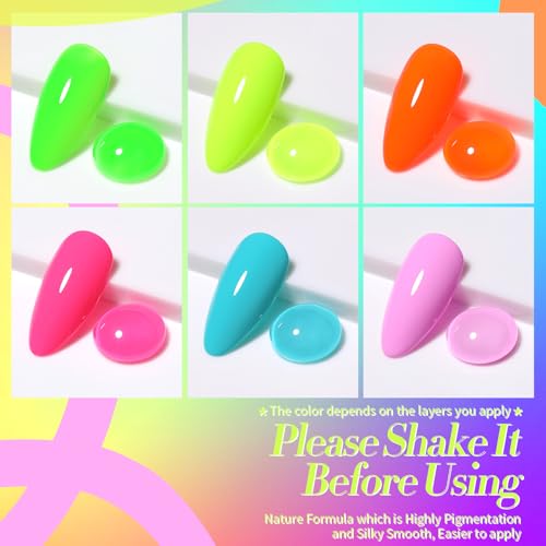 Born Pretty Neon Gel Nail Polish Set - 6 Colors Long Lasting High Shine