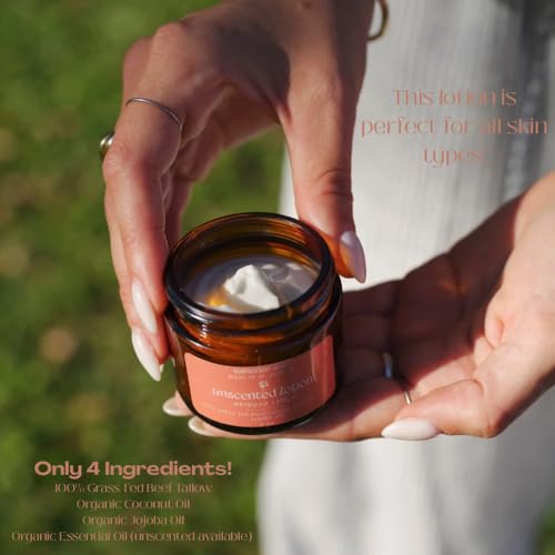 100% Grass Fed & Organic Whipped Beef Tallow Lotion - All Natural - Body + Face Mosturizer for All Skin Types (2 Ounce, Peppermint)