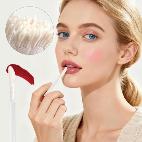 Mekupeu 300pcs Disposable Lip Brushes with Clear Handle - Hygienic Lip Applicators