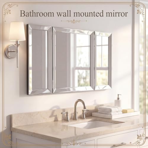 Wonderjune Trifold Vanity Mirror 21" x 31" Silver Frame 3-Way