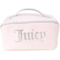 Juicy Couture Pink Makeup Bag Cosmetics Organizer Travel Essentials Cross Zip Velour Rhinestone Silver Handle