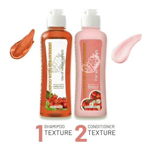 Vegan Strawberry & Milk Hair Shampoo & Conditioner Set - Nourishing 8.38 Fl Oz