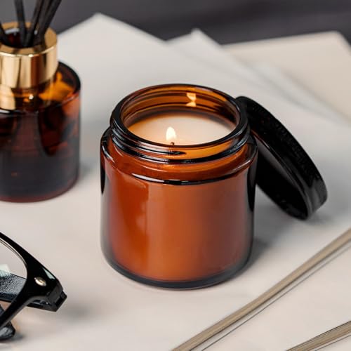 TUZAZO Amber Glass Jars 4oz with Black Screw & White Inner Lids - Brown Variant
