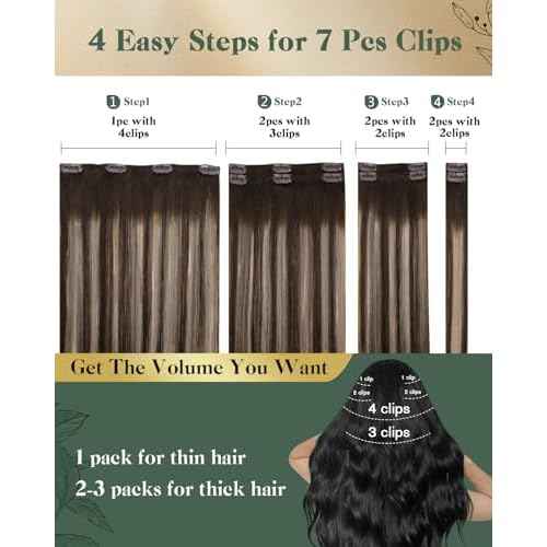Ugeat Balayage Clip in Hair Extensions 22 Inch Double Weft Human Hair Extensions Clip ins Dark Brown Human Hair Clip in Extensions Ash Brown Ombre 7Pcs 120G 4/18/4