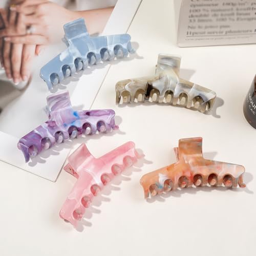 Marble Claw Hair Clips - 7-Teeth Non-Slip Strong Hold (4-Pack)