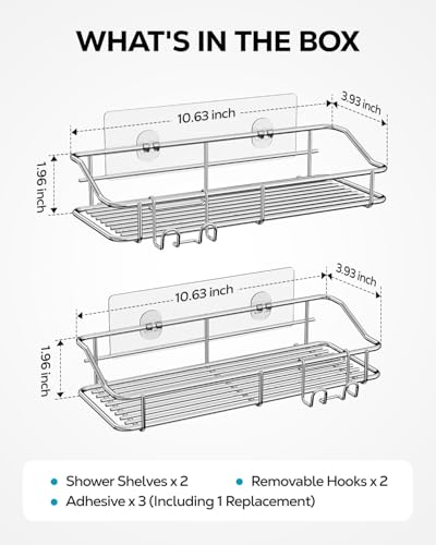 Stainless Steel Shower Caddy Shelf No Drill Adhesive 2 Pack