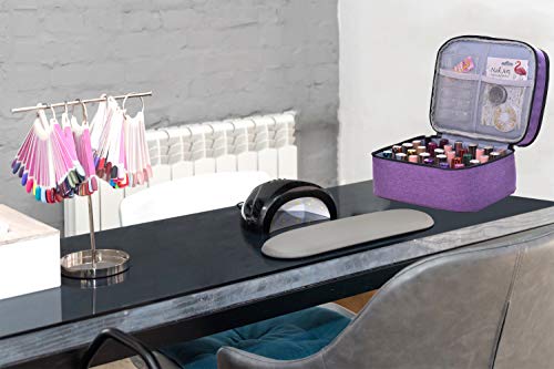 Purple Nail Polish Organizer Holds 30 Bottles Double Layer Travel Case