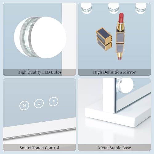 Vanity Mirror with Lights - 24x18 LED Makeup Mirror, 10X Magnifying, Touch Control