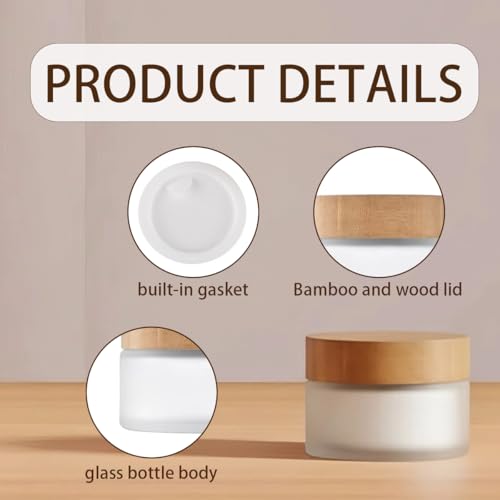 QUUPY 100ml Frosted Glass Refillable Cream Jar with Bamboo Lid Travel Container