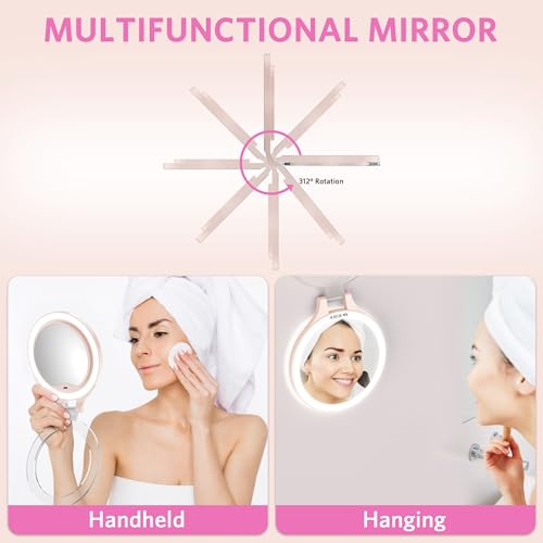 WEILY 10X/1X Magnifying Makeup Mirror with Light - Pink