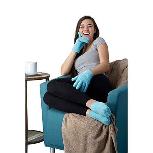 NatraCure Moisturizing Gel Gloves and Socks Gift Set (Color: Aqua) with NatraCure Foot Cream and Lotion Bundle