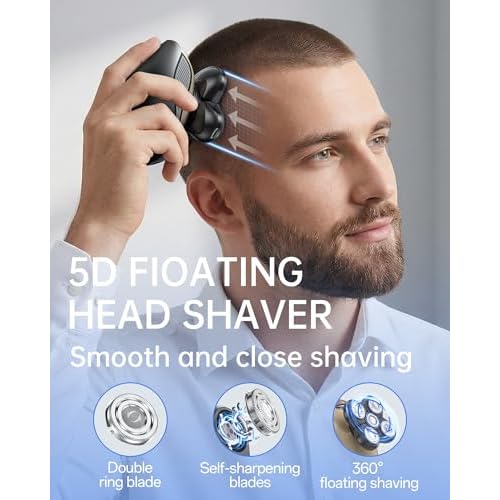 Electric Razor for Men, 5-in-1 Multi-Function Electric Shavers for Men, IPX7 Waterproof Bald Head Shaver with LED Display, Rechargeable Beard Trimmer Body Hair Trimmer, Ideal Gifts for Husband